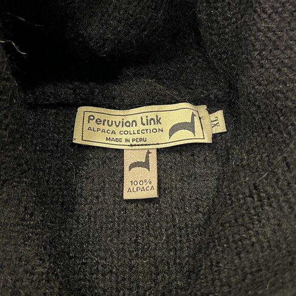 Peruvian Link 100% Alpaca Pullover Sweater, Black Ivory, XL - Picture 3 of 8